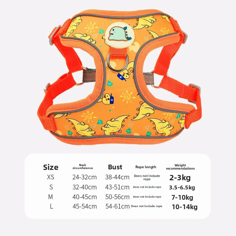 Cartoon-Print Pet Vest Harness, Harness or Leash Option