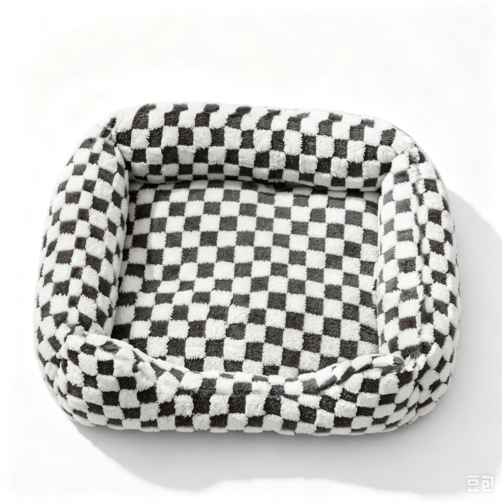 Checkerboard Fleece Bolster Bed for Dogs & Cats