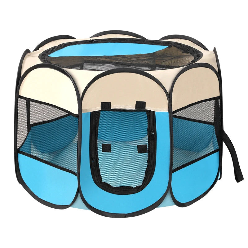 Foldable Octagonal Pet Playpen with Mesh Top
