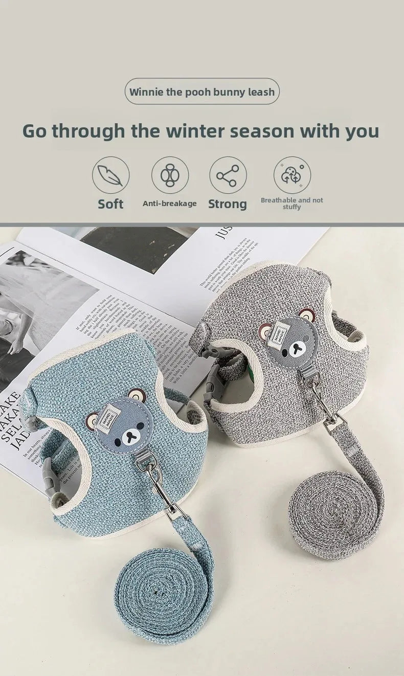 Textured Bear-Detail Pet Harness & Leash Set