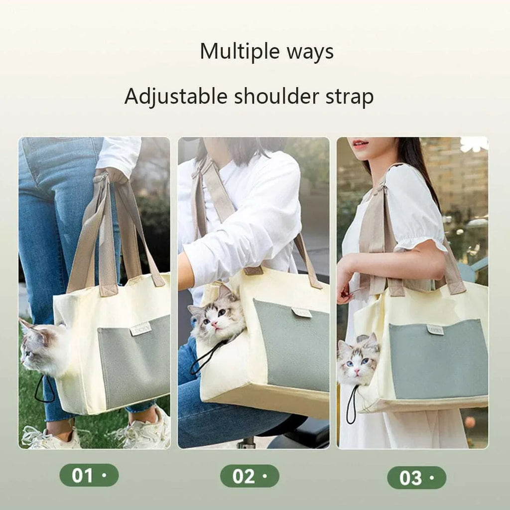 Beige Pet Carrier Shoulder Bag for Cats & Small Dogs