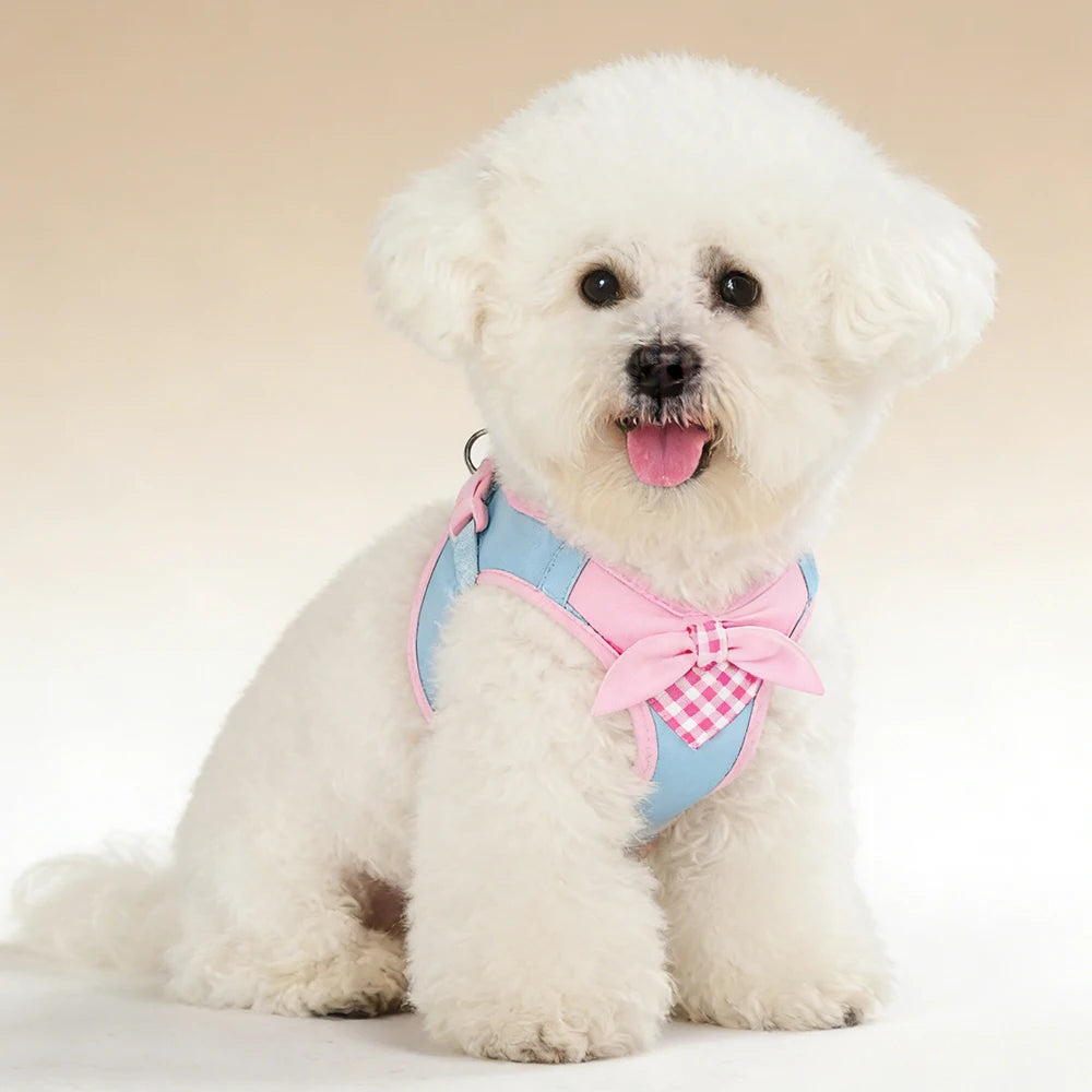 Bow-Detail Pet Vest Harness with Gingham Accent