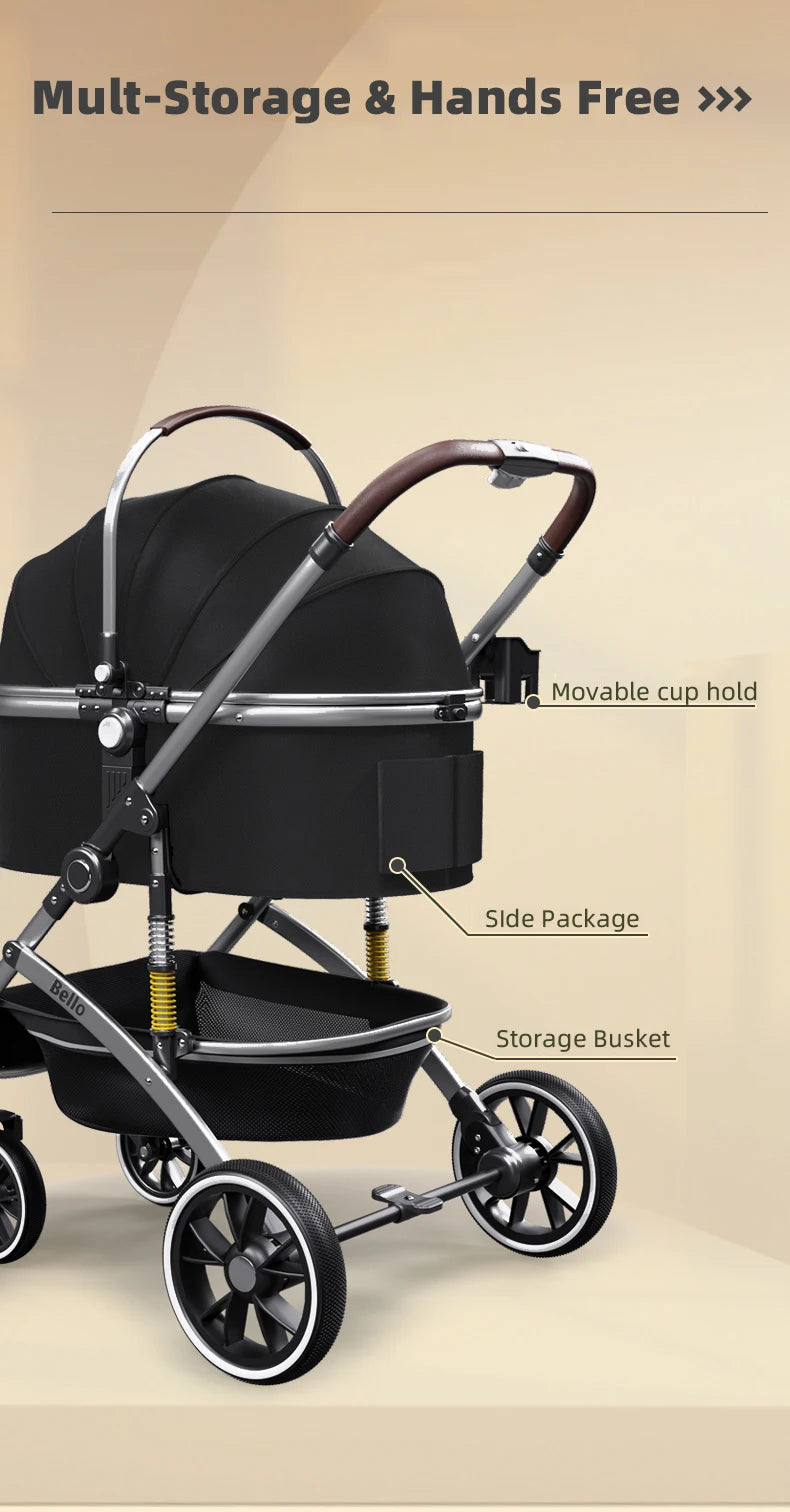Folding Pet Stroller with Detachable Basket & Canopy