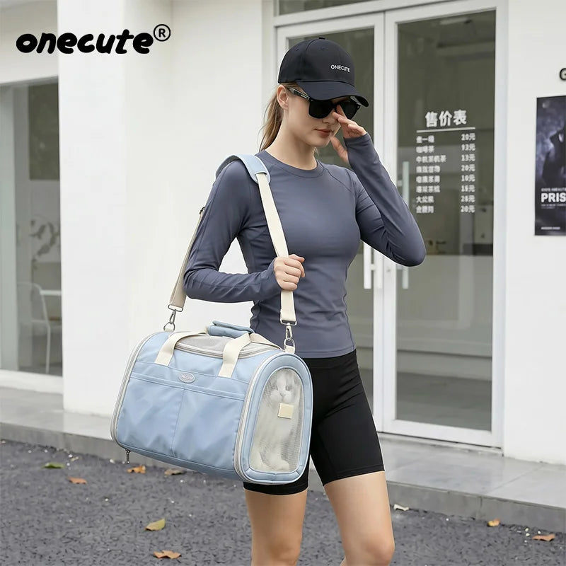 Blue Mesh Travel Carrier for Cats & Small Dogs