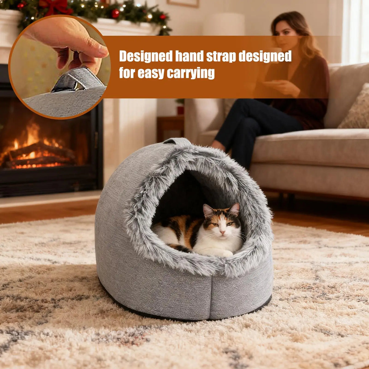 Plush-Trimmed Cave Bed for Cats & Small Dogs