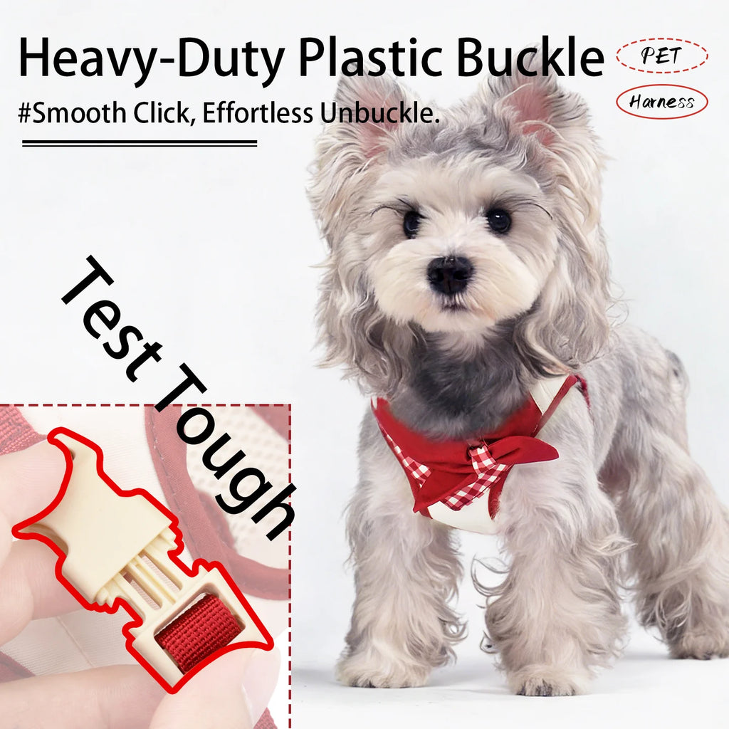 Bow-Detail Pet Vest Harness with Gingham Accent