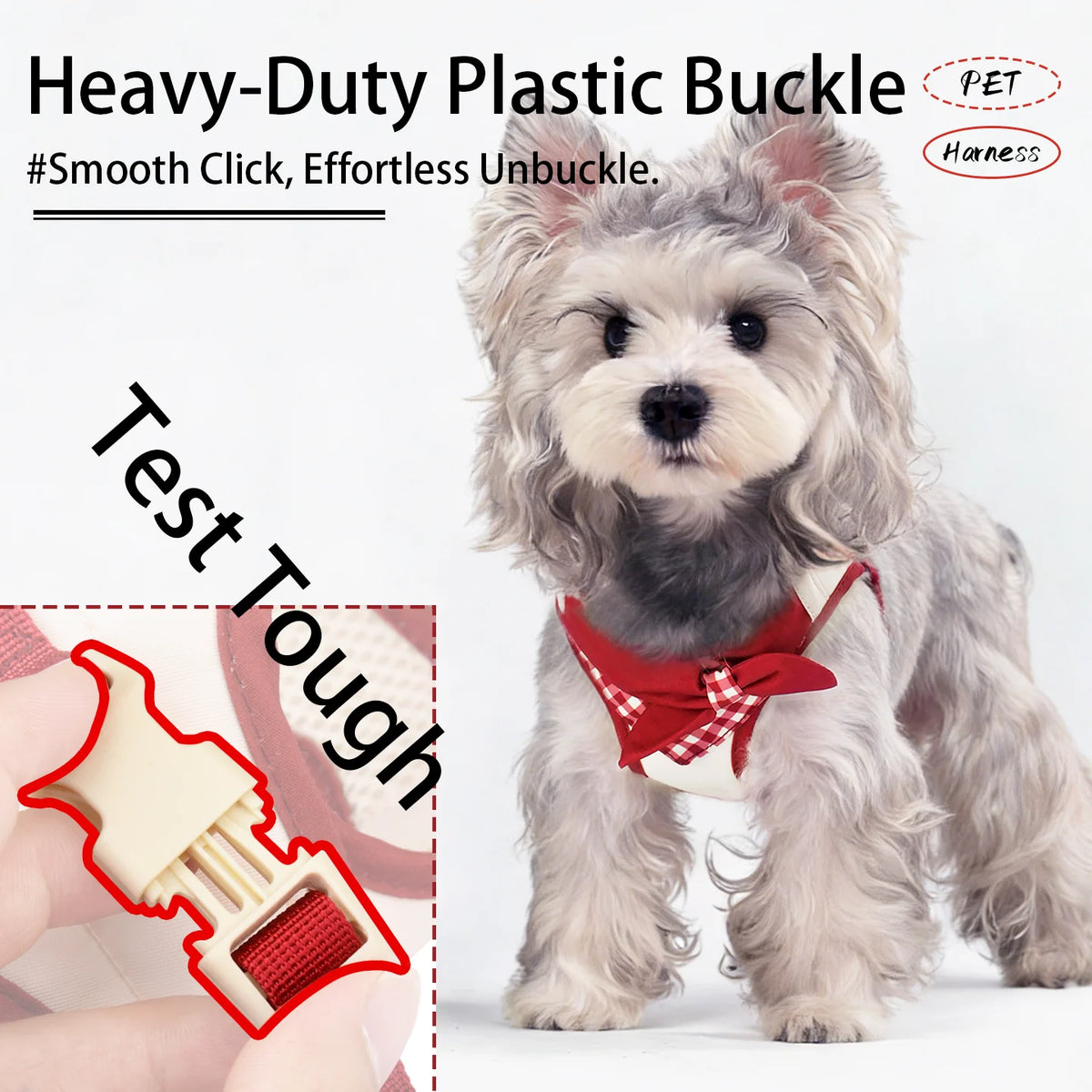 Bow-Detail Pet Vest Harness with Gingham Accent