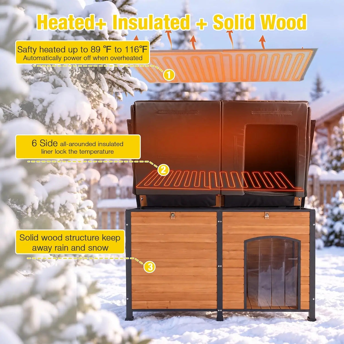 59-Inch Wooden Dog House with Insulation Liner, Brown