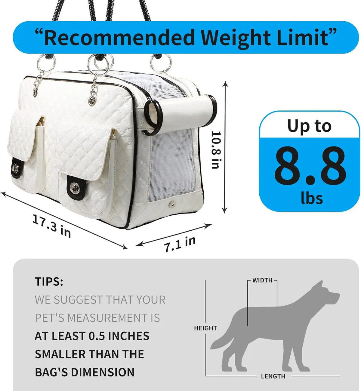 Quilted Pet Carrier Handbag with Braided Handles
