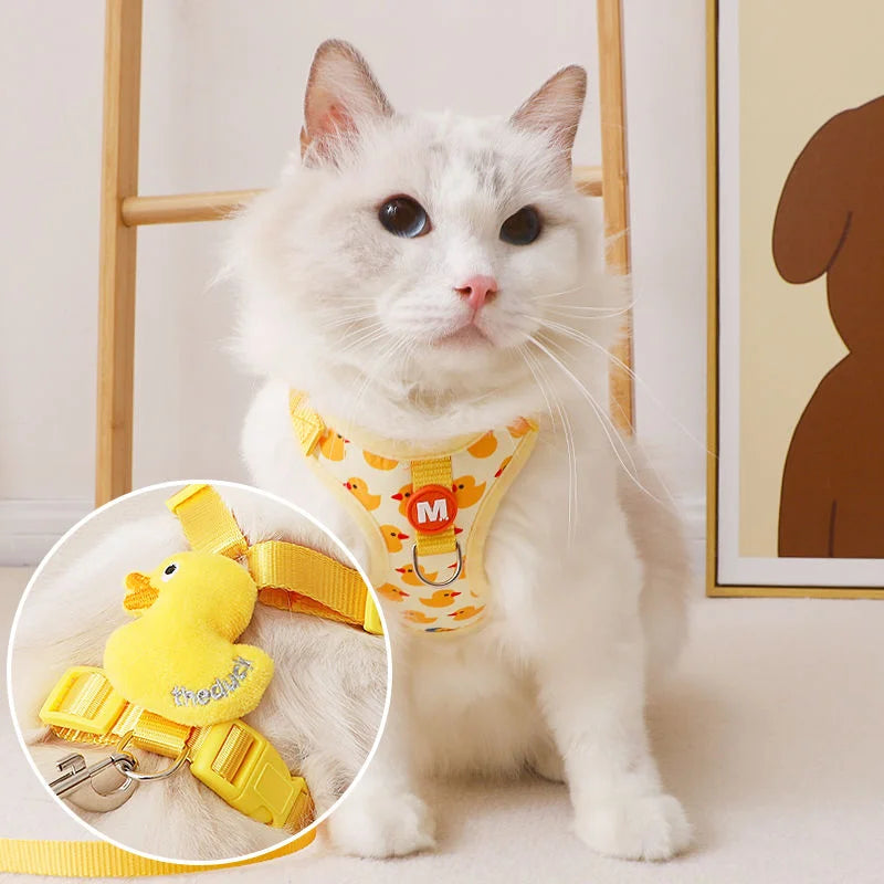 Yellow Duck-Print Pet Harness with Plush Duck Detail