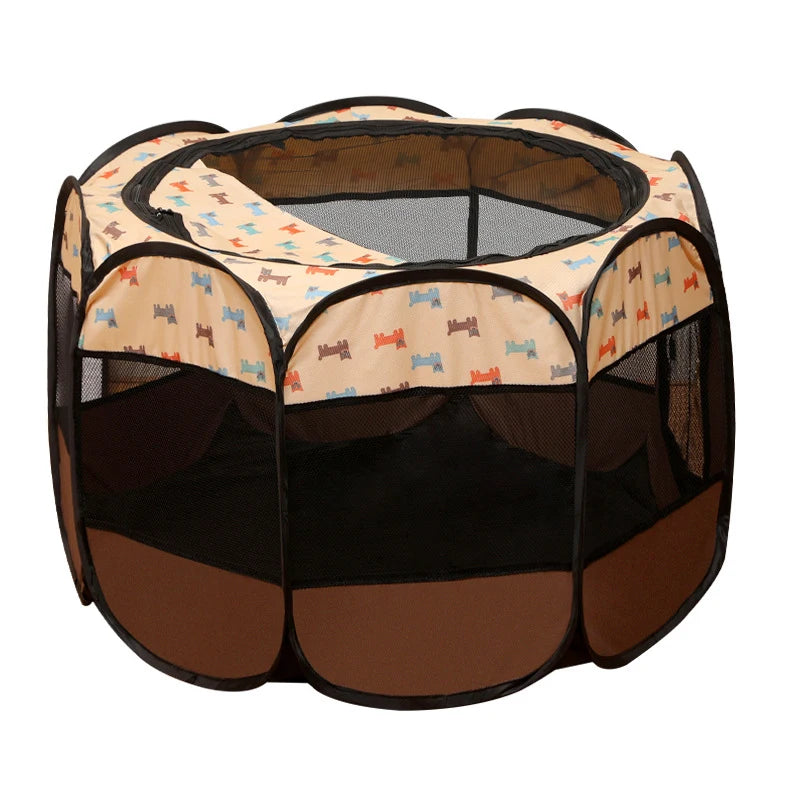 Foldable Octagonal Pet Playpen with Mesh Top