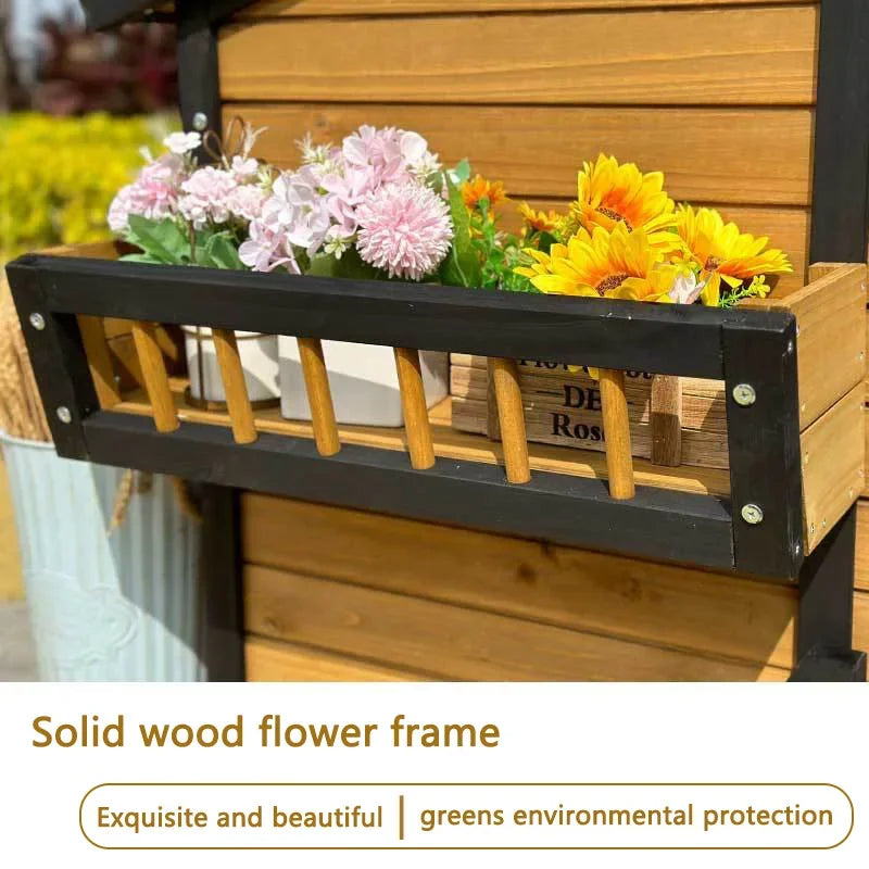 Wooden Dog House with Porch, Feeding Station & Side Storage