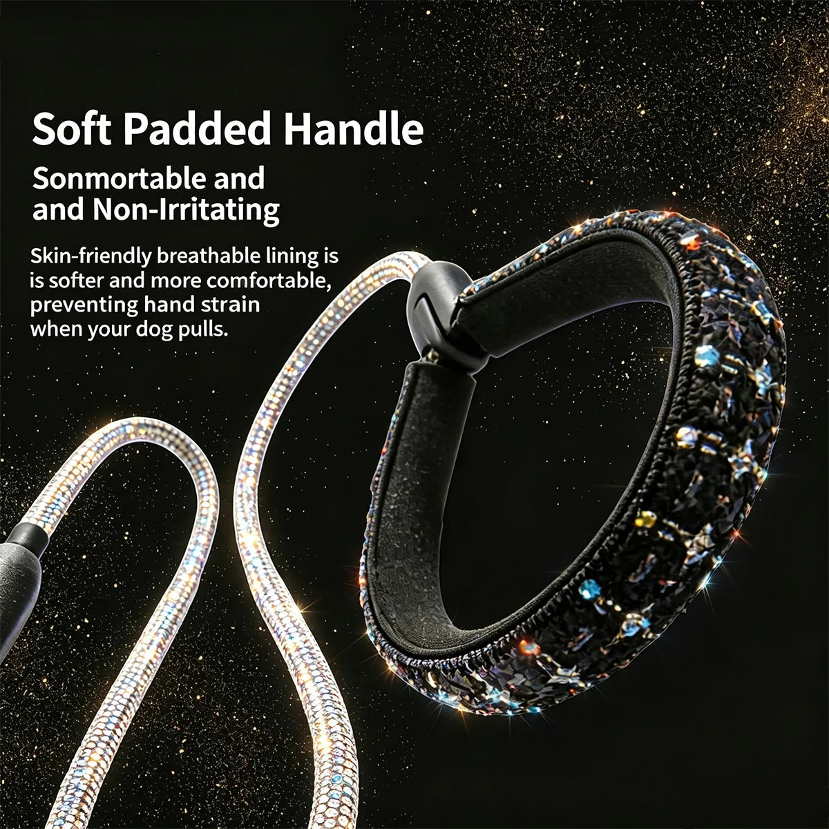 Rhinestone Pet Leash with Padded Loop Handle