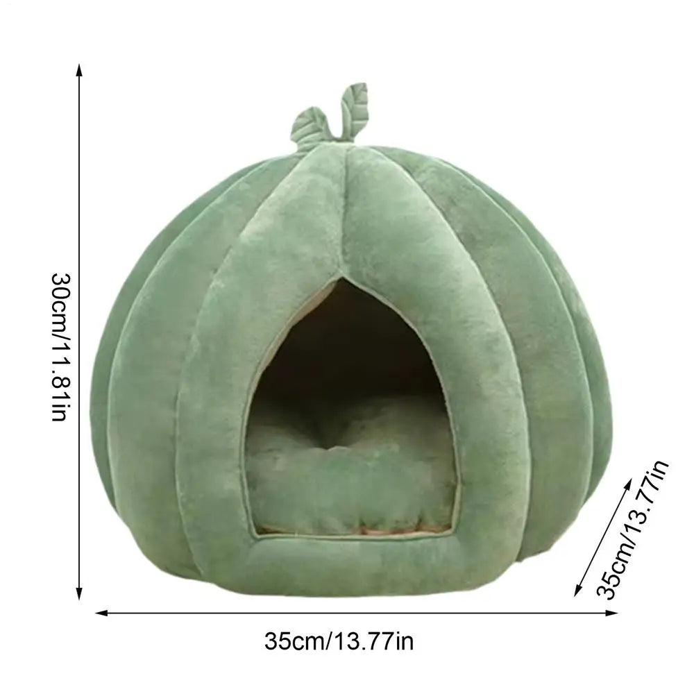 Plush Pumpkin Cat Cave Bed