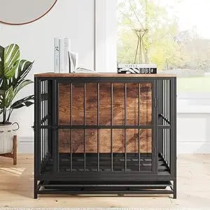 Furniture-Style Dog Crate Side Table with Double Doors & Tray
