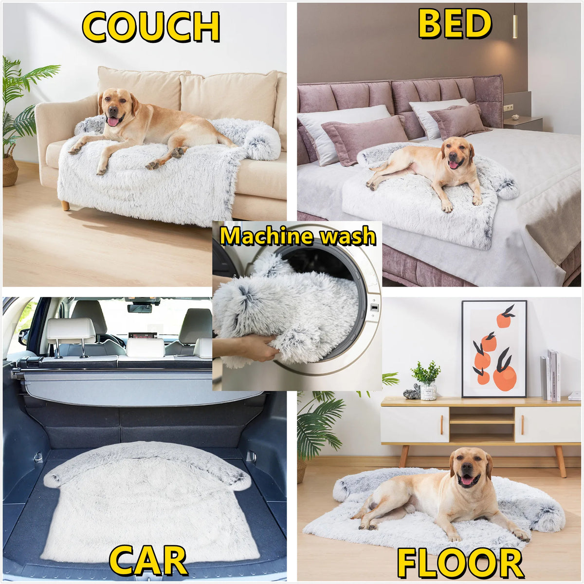 Shaggy Plush Pet Sofa Mat with Bolster Border