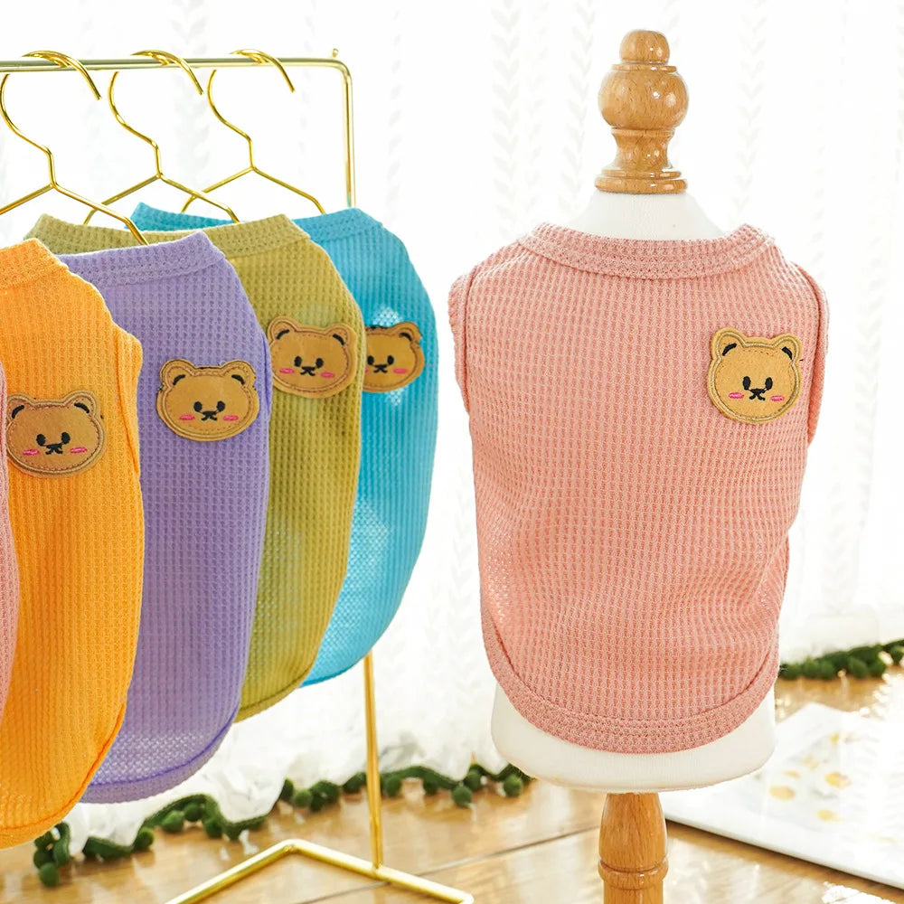 Waffle-Texture Bear-Patch Cat Vest