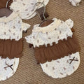 Bear-Print Pet Top with Lace Collar & Brown Ruffle