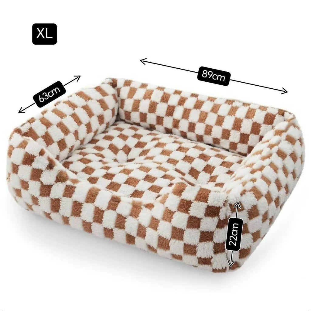 Checkerboard Fleece Bolster Bed for Dogs & Cats