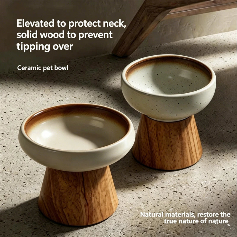 Ceramic Pet Bowl with Wooden Stand