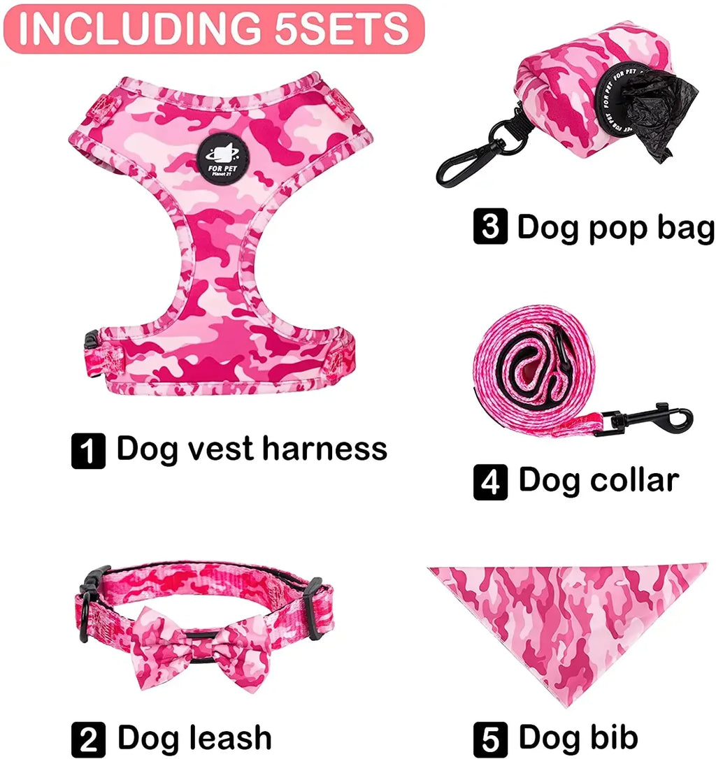 Printed Dog Harness & Coordinating Walking Accessory Set