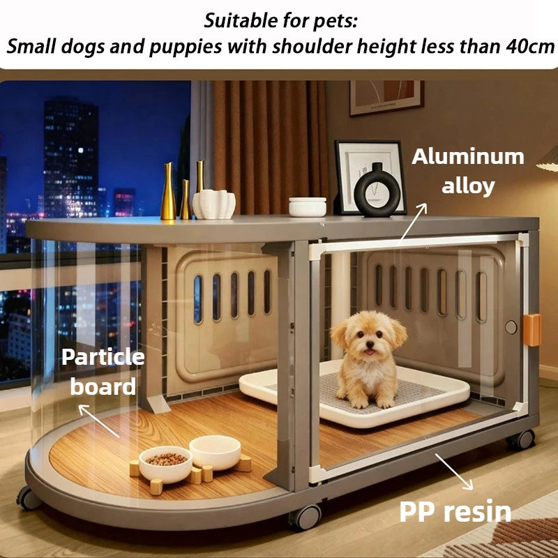 Curved-Panel Indoor Dog Kennel with Wheels, Cage Only