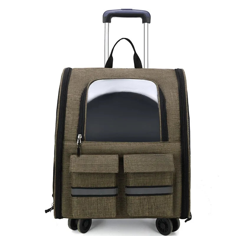 Rolling Pet Carrier Backpack with Telescopic Handle
