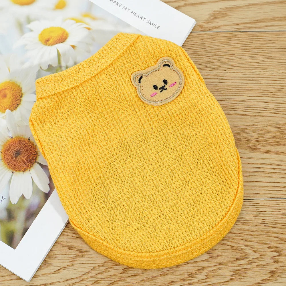 Waffle-Texture Bear-Patch Cat Vest