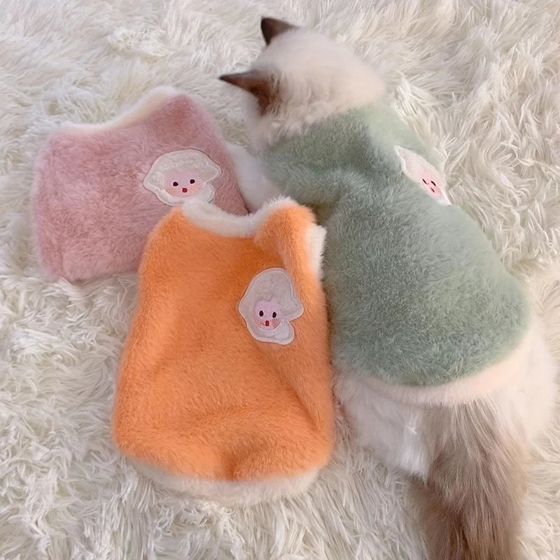 Fluffy Sheep-Patch Cat Vest