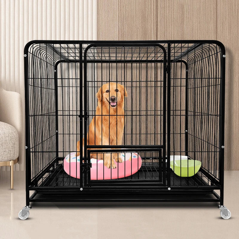 BOOTEELY Metal Dog Crate with Wheels & Opening Top, Black or White