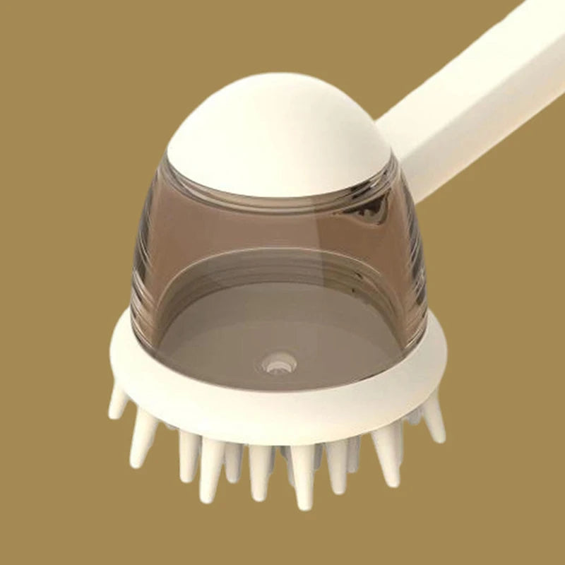 Pet Bath Brush with Refillable Shampoo Dispenser & Long Handle
