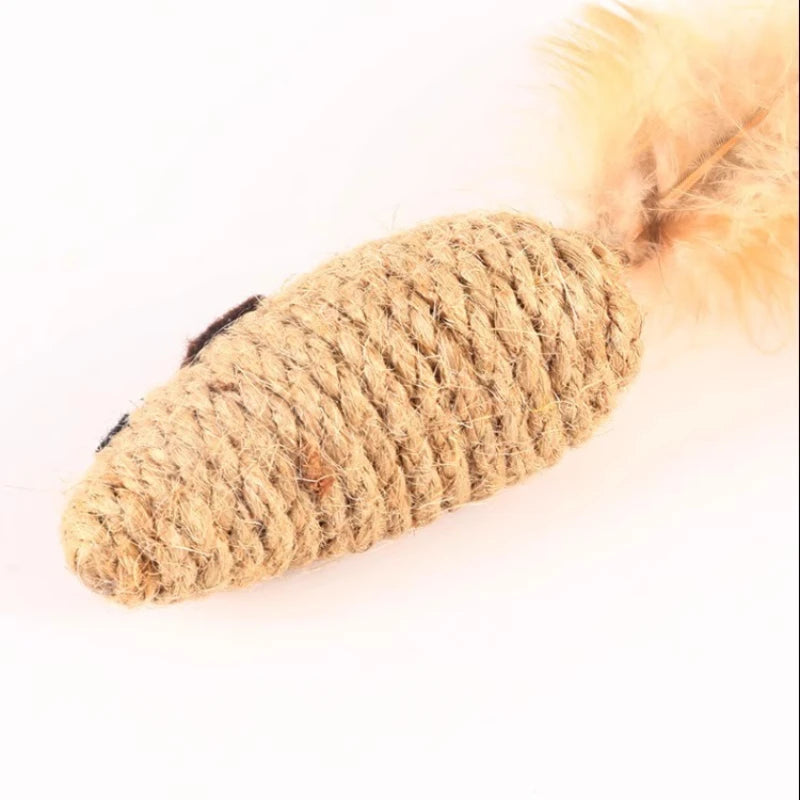 Sisal Mouse Cat Toys with Feather Tails