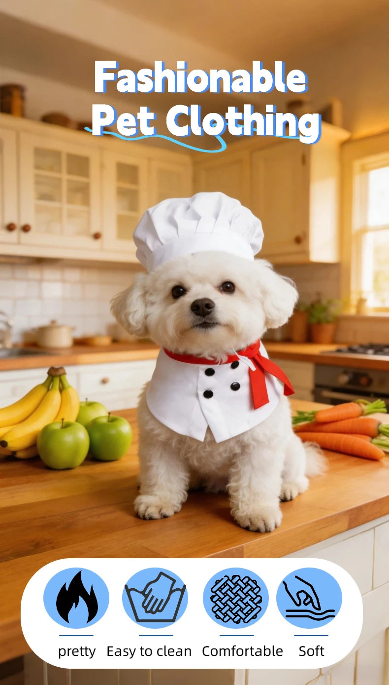 Chef Costume for Cats & Dogs with Red Scarf Detail