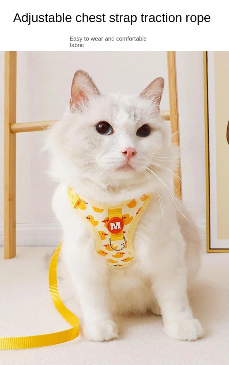 Yellow Duck-Print Pet Harness with Plush Duck Detail