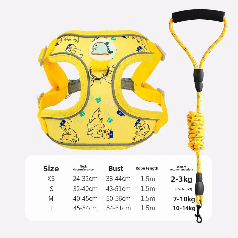 Cartoon-Print Pet Vest Harness, Harness or Leash Option