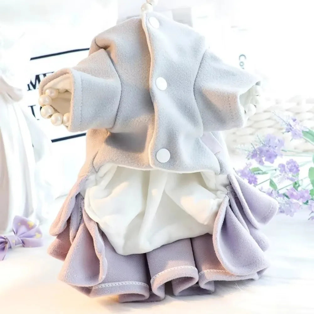 Hooded Pet Dress with Pom-Pom Bow & Tiered Skirt