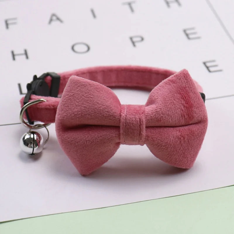 Velvet Bow-Tie Cat Collar with Bell