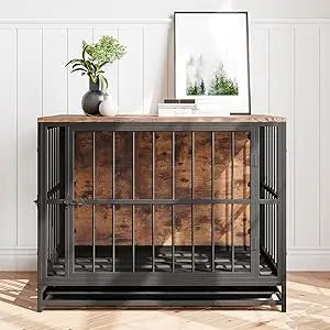 Furniture-Style Dog Crate Side Table with Double Doors & Tray