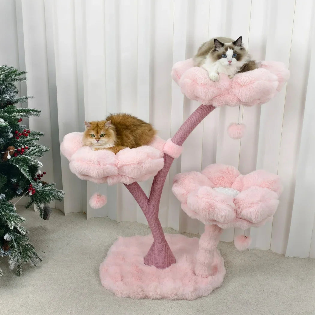Plush Flower Cat Tree with Scratching Areas