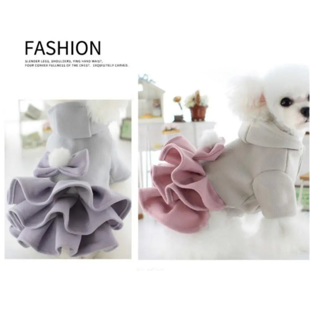 Hooded Pet Dress with Pom-Pom Bow & Tiered Skirt