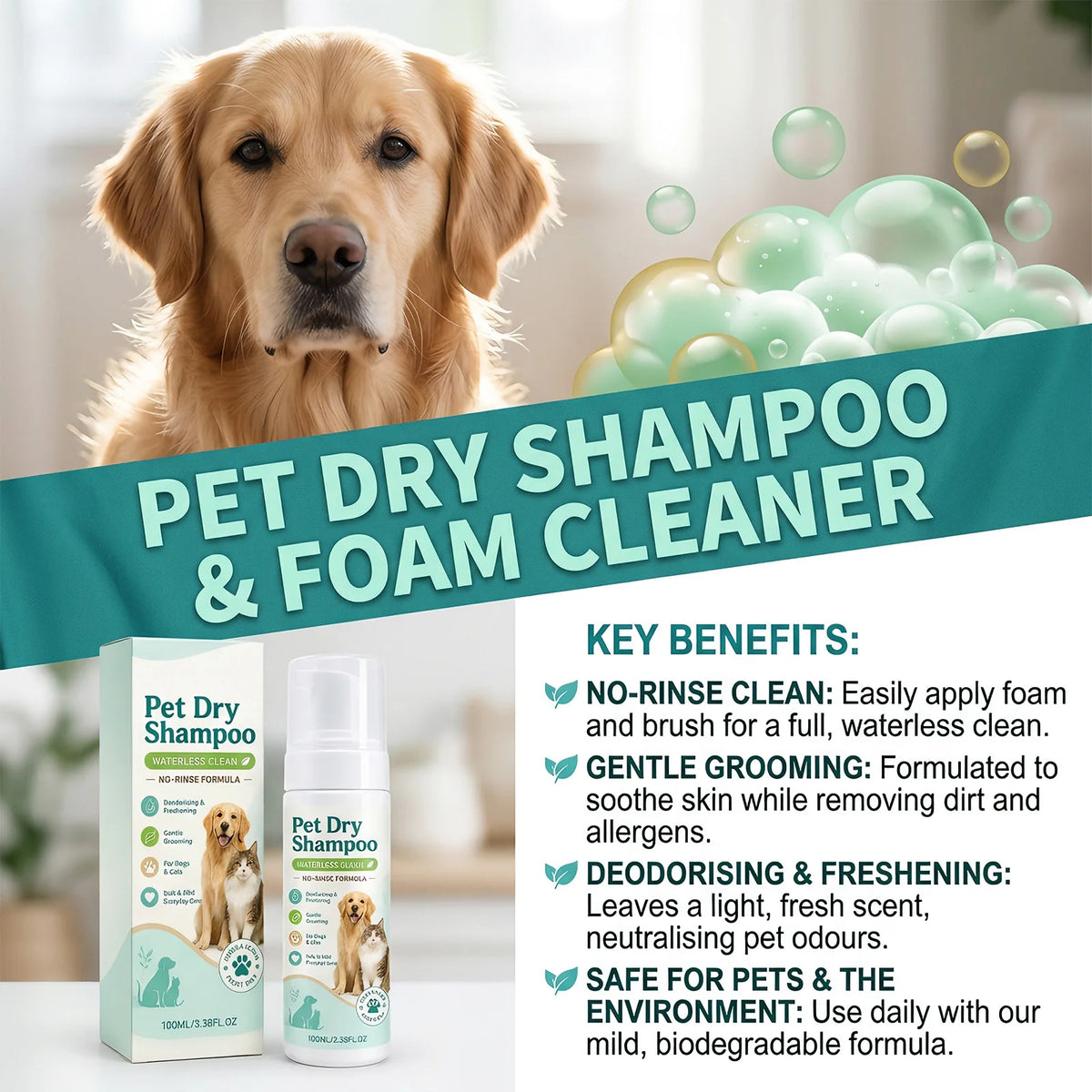 Pet Dry Shampoo Foam, 100 ml, Boxed