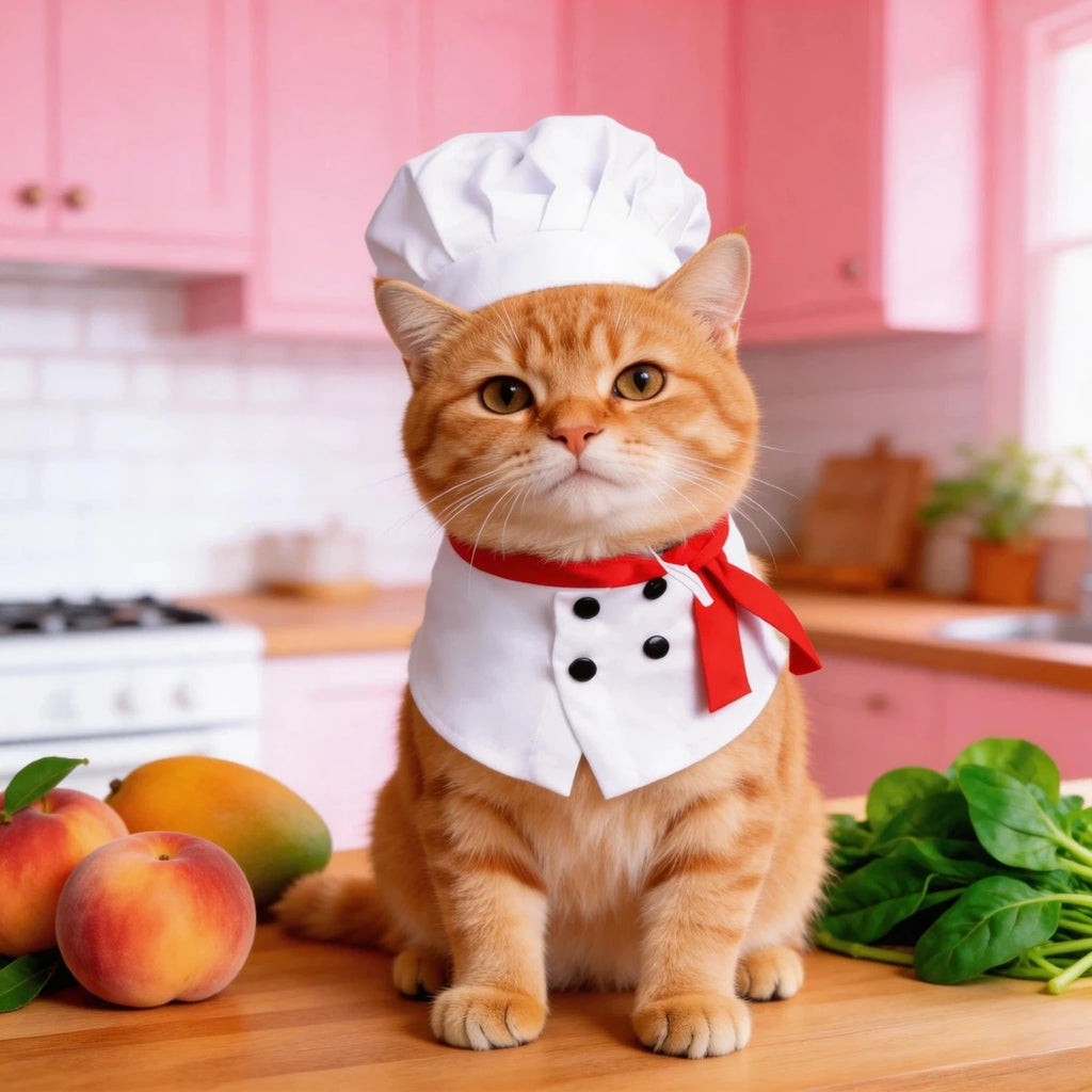 Chef Costume for Cats & Dogs with Red Scarf Detail