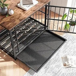 Furniture-Style Dog Crate Side Table with Double Doors & Tray