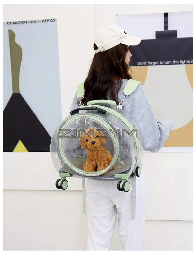 Bubble Pet Carrier Backpack with Wheels & Round Front Opening