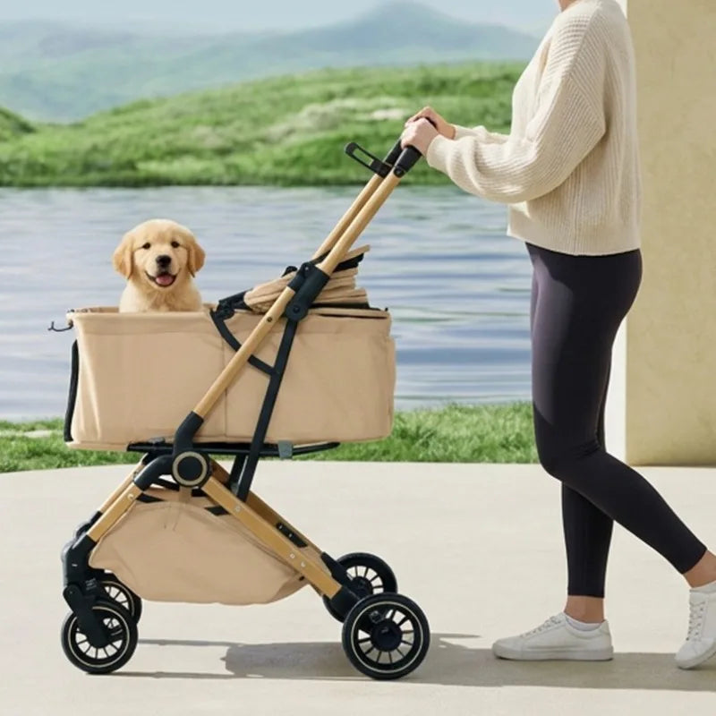 Quick-Fold Pet Stroller with Mesh Canopy & Storage Basket