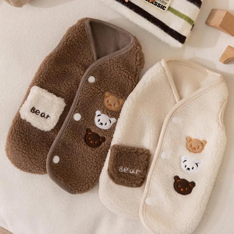 Teddy-Texture Pet Vest with Three Bear Details