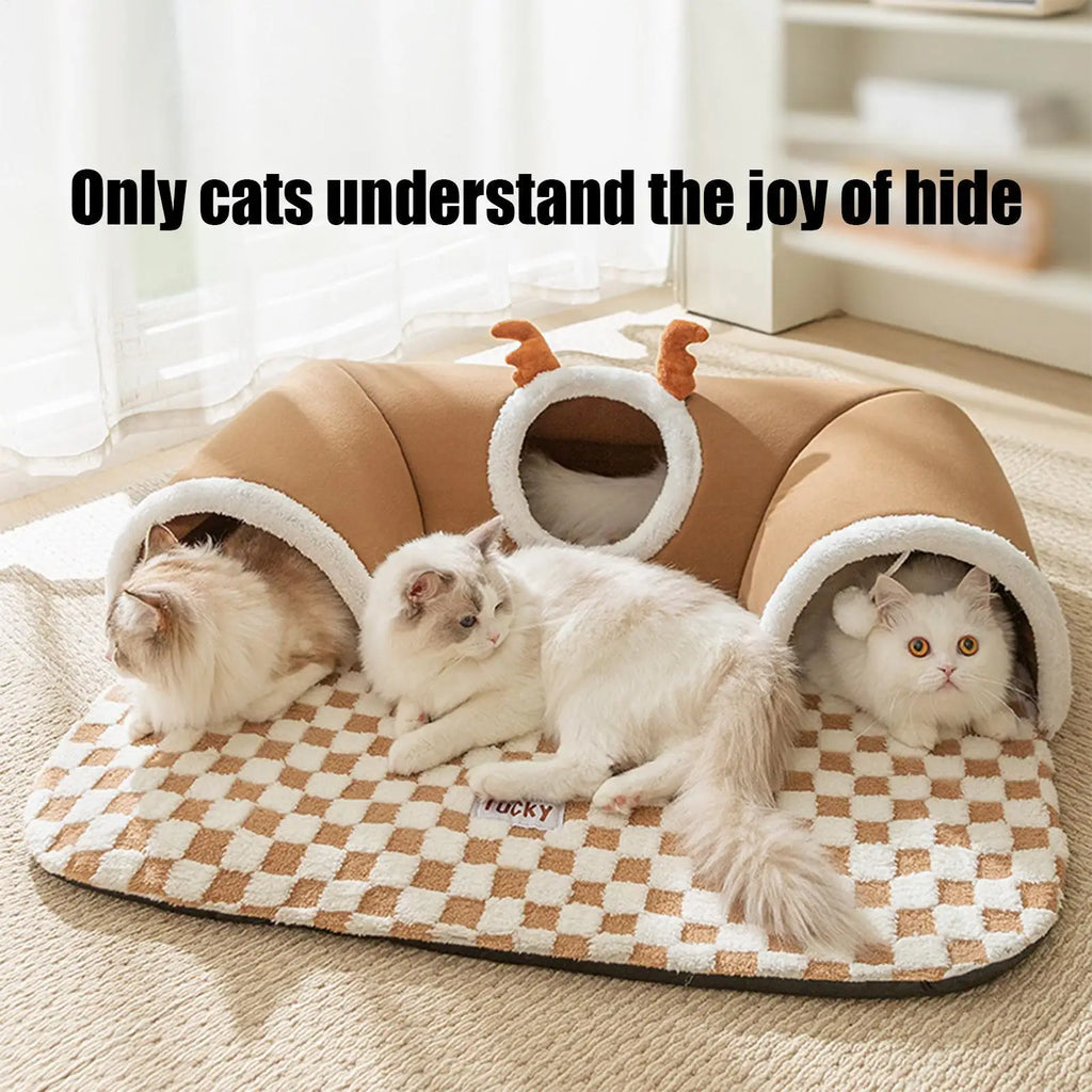 Kitten Play Tunnel Bed with Checkerboard Mat