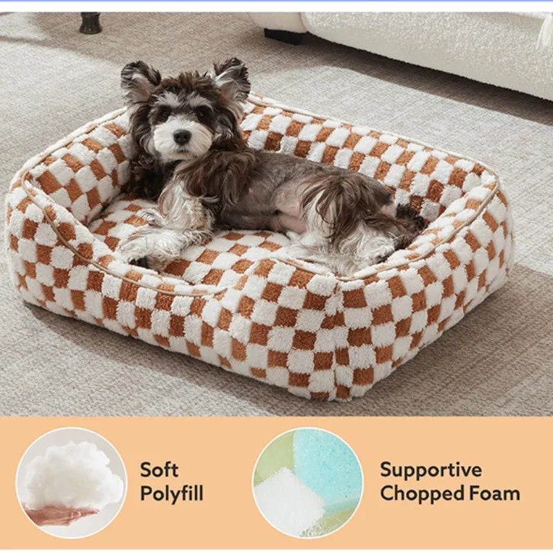 Checkerboard Fleece Bolster Bed for Dogs & Cats