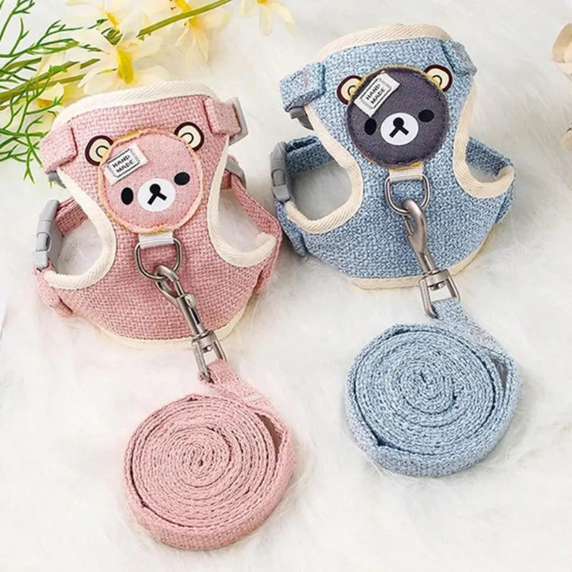 Textured Bear-Face Pet Harness & Leash Set