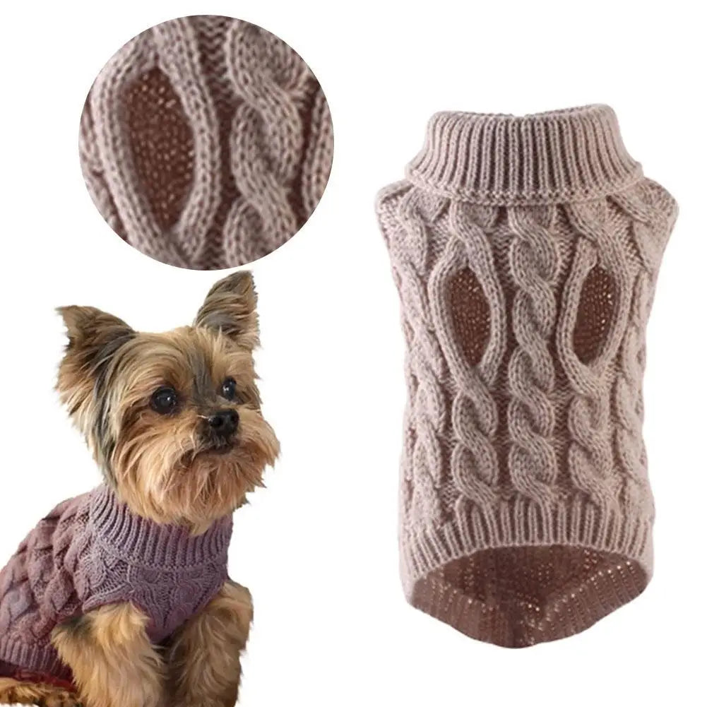 Solid Cable-Knit Pet Sweater with Ribbed Turtleneck